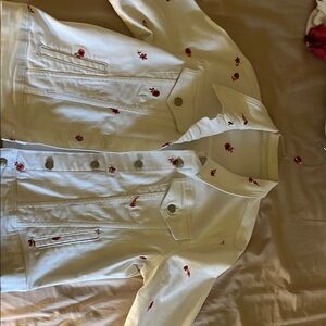 White Jacket with Red Floral Embroidery
